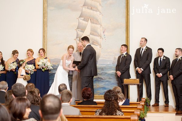wedding ceremony at greenmanville church at mystic seaport by connecticut wedding photographer julia jane studios