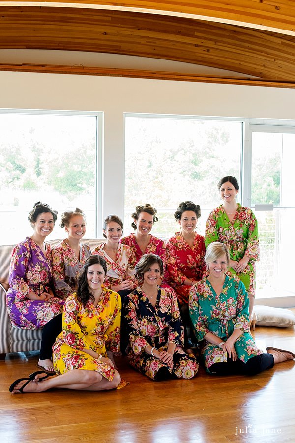 bridesmaids getting ready at saltwater farm 